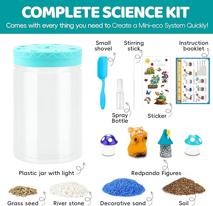 Light Up Terrarium Kit for Kids,Redpanda Gardening Kit for Boys and Girls,Creative Educational Gardening Toy,Arts and Crafts Activity Kits,Birthday Gifts for Ages 4 5 6 7 8-12