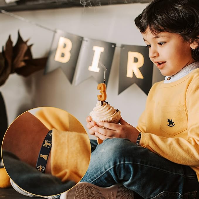 Junkin 30 Pieces Birthday Party Rubber Bracelets Silicone Stretch Wristbands Letters Patterns Printed Party Supplies Inspirational Quote Silicone Bracelets for Men and Women (Birthday Style)