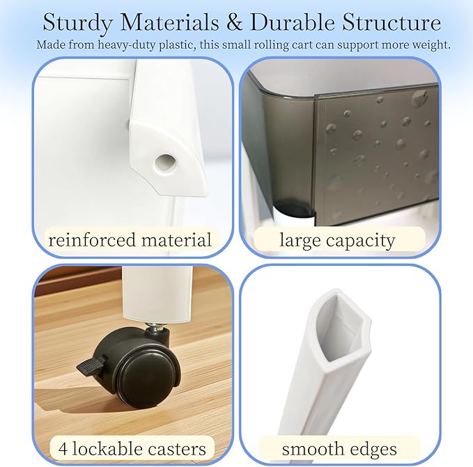 LiWNYRK 2 Tier Rolling Cart with Wheels for Under Desk Storage, Heavy Duty Plastic Short Small Utility Cart for Small Space Pantry Room Kitchen Laundry Bathroom, 4.7'' Deep Baskets for Tall Bottles