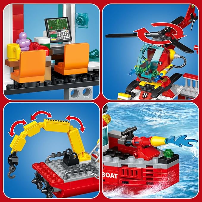City Marine Fire Station Building Sets,740pcs STEM Toys Building Blocks Gift for Boys 6+ (Compatible with Lego)