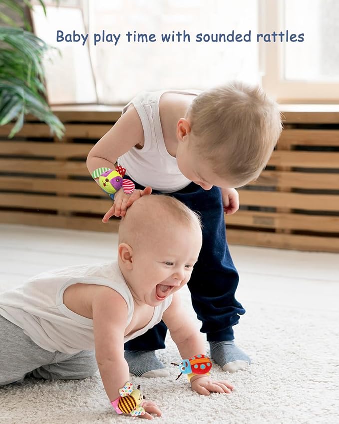 BLOOBLOOMAX Baby Hanging Rattle, Wrist Rattles Foot Finder Rattle Sock, Hand and Feet Rattle Toy, Newborn Present Baby Shower Birthday Gift Set for0 3 6 9 12 24 to 36 Months Babies(12 E)