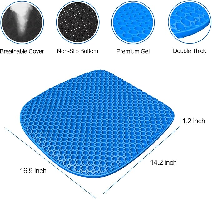 Large Gel Seat Cushion for Long Sitting with Non-Slip Cover,Soft & Breathable,Seat Cushion for Chair,Car,Office,Desk Chair,Wheelchair