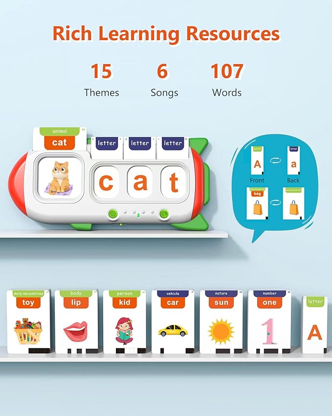 Spelling&Talking Flash Cards for Toddlers 3-8 Years Old - Speech Therapy with 107 Sight Words - Sensory Toys for Kids with Autism, Montessori Learning Toys, Ideal Gifts for Boys&Girls