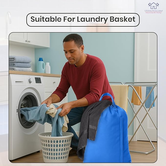 LFH Home Large Premium Cotton Canvas Laundry Bag with Drawstring and Handles Heavy Duty, Multi-Use, and Washable for Home, Travel, College or Storage 20x30 (Pack of 6)-Sky Blue