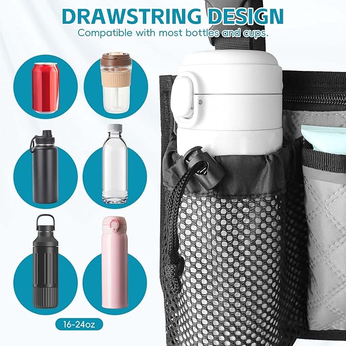 Wheelchair Bag with Cup Holder, Wheelchair Accessories Armrest Side Bag Multi Pockets Pouch for Electric Wheelchairs, Walker, Rollators & Mobility Scooters, Adults, Seniors, Grey