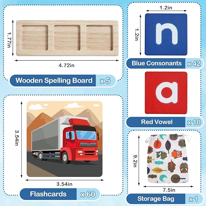 CVC Word Educational Toy Spelling Games, Preschool Toddler Learning Activities, Montessori Learning Toys Gifts for 3 4 5 6 Years Old Kids, 60 Sight Words Flash Cards Alphabet Puzzle for Toddlers