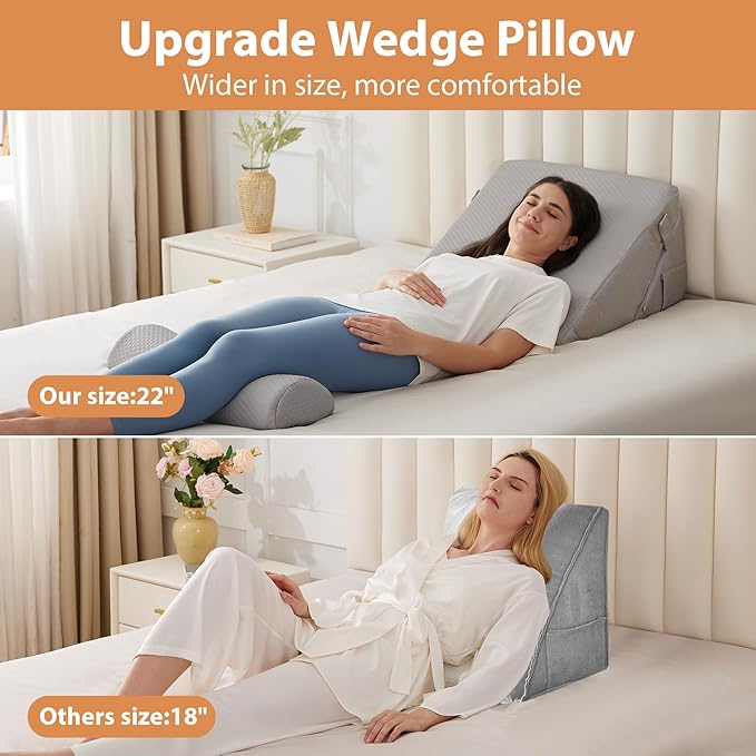 3PCS Wedge Pillow Set, Adjustable Wedge Pillow Headboard, Bed Wedge Pillows for Back Pain Relief, Sleeping, Post Surgery, Back Support Pillow for Bed Sitting Up, Snoring, GERD,Grey