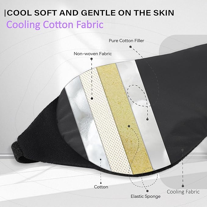 ZLZQER Cooling Cotton Eye Sleep Mask for Men & Women, Soft & Breathable, Pressure-Free Design for Side Sleepers, Adjustable Light Blocking Mask for Sleeping, Travel & Naps (Black)