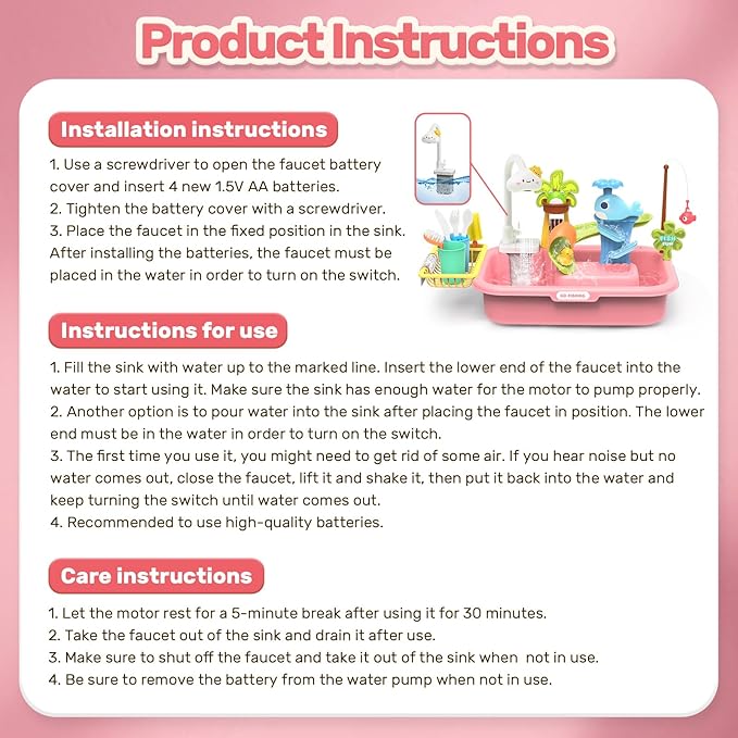 HOLYFUN Play Sink with Running Water, Kitchen Sink Toy with Upgraded Electric Faucet, Water Slide Track, Fishing Game Pool, and Floating Toys for Pretend Play,Dishwasher Toy for Kids and Toddlers