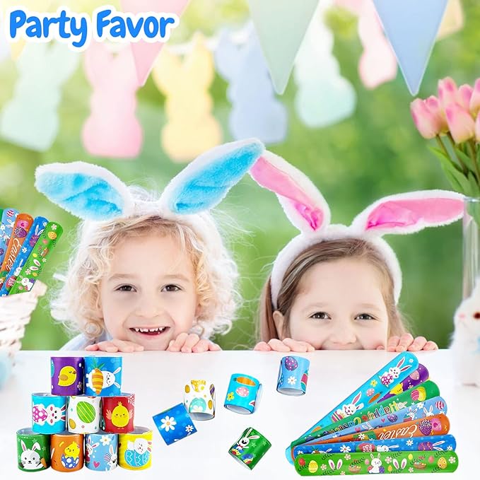 54Pcs Easter Slap Bracelets, Easter Basket Stuffers, Easter Egg Fillers, Easter Egg Hunt Event, Party Favors for Kids, Classroom Prizes Boys Girls School Supplies