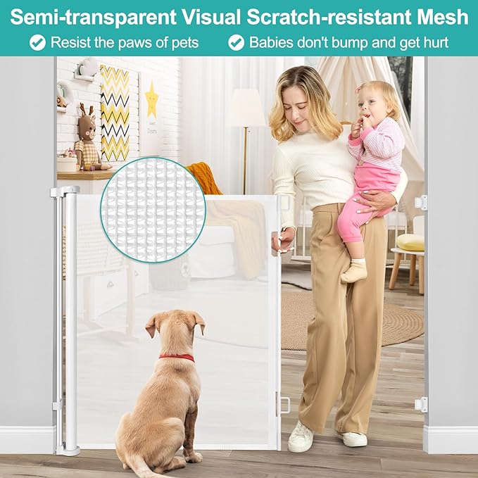 42 Inch Extra Tall Retractable Baby Gate 55" Wide Retractable Dog Gate Extra Tall Baby Gate for Dogs Indoor Extra Tall Dog Gate for Doorway Extra Tall Pet Gate Dog Gates for The House Retractable Gate