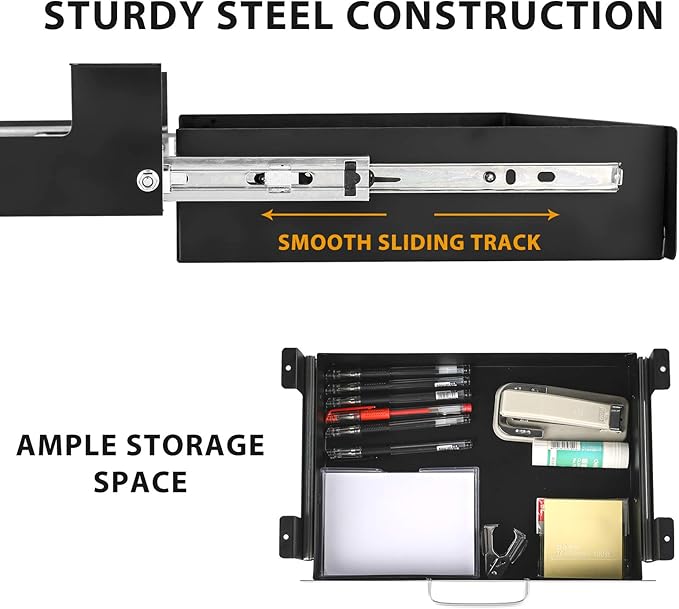 Gome Under Desk Pull-Out Drawer - Storage Organizer Office Mounted, Easy Slide-Out Pencil Drawer for Space Saving, Ideal for Sit-Stand Workstation with 1.2" High Crosspiece