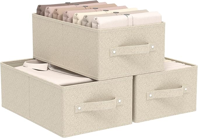 Collapsible Fabric Organizer Bins, Storage Boxes, Cloth Cube Baskets for Organizing Home, Office and Closet, Grey and Beige, 3 Pack, 16.1x9.8x6.4in