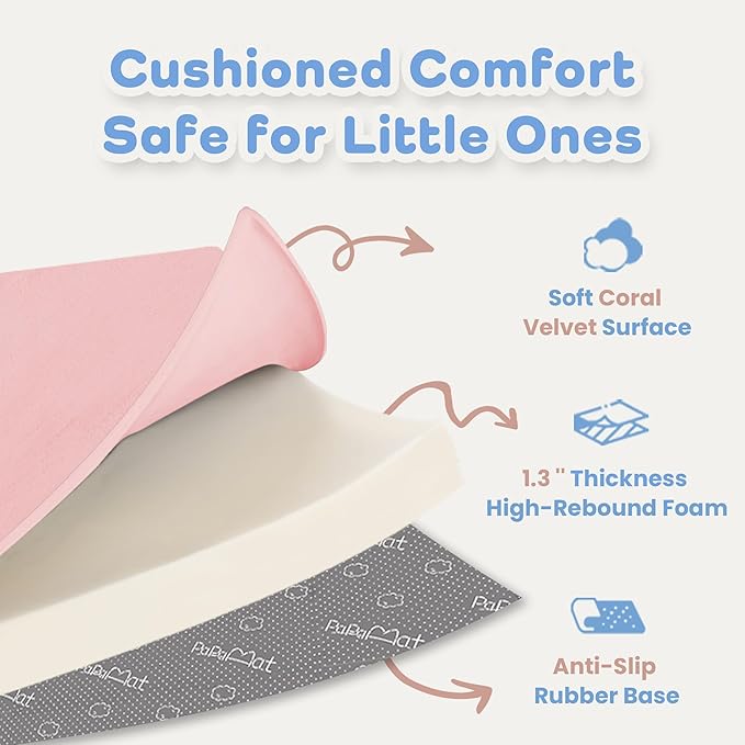 1.3" Thick Baby Floor Play Mat 79x118, Basic Padded Foam Mat for Tummy Time Gym Crawling, Non Slip Cushioned for Babies Toddlers Infants Kids (Pink)