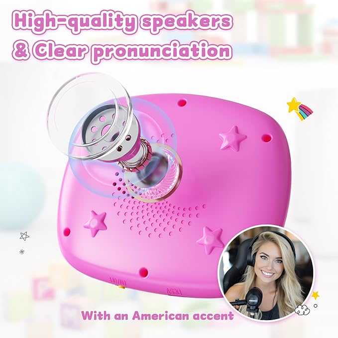 Toddlers Talking Flash Cards with American Accent & 288 Sight Words, Speech Therapy Toys for 3 4 5 6 Years Old Boys and Girls, Learning Montessori Sensory kit, Kids Birthday Gifts (Pink)