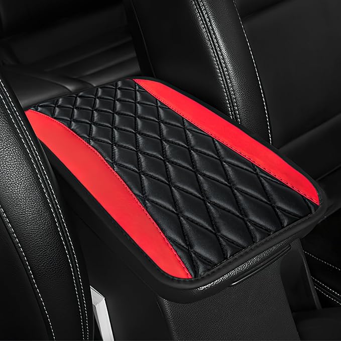 ongfuwu Car Center Console Cushion Pad, 12.72"×7.52" Leather Waterproof Auto Armrest Seat Box Protector, Car Center Console Cover, Universal Interior Decor Car Accessories for SUV Truck (Red)