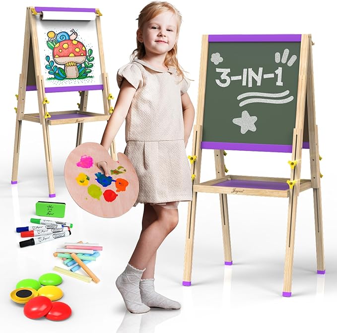 JOYOOSS Easel for Kids Art Easel Kids Easels for Toddlers Easel, Easley for Toddlers Dual-Sided Adjustable Magnetic Easel for Toddlers Easel for 2 Year Old and Toddler Art Easel for Kids Ages 4-8 8-12
