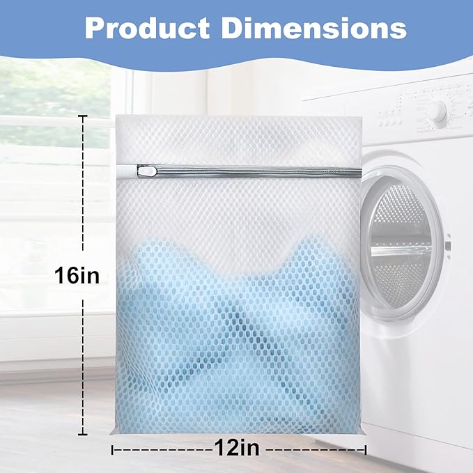 Laundry Bags Mesh Wash Bags for Delicates, Upgraded Honeycomb & Fine Mesh, Extra Durable with Sturdy Zippers, Protect Clothes in Washing Machine Essentials for Home, College & Dorm, 12 x 16 in 4-Pack