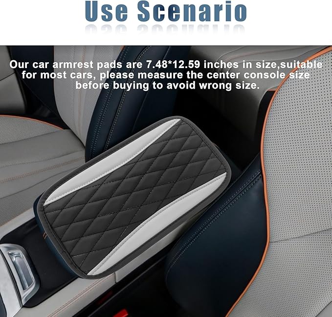 Car Center Console Cover, Universal Leather Waterproof Armrest Seat Box Cover Protector, Comfortable Car Decor Accessories Fit for Most Cars, Vehicles, SUVs-Gray
