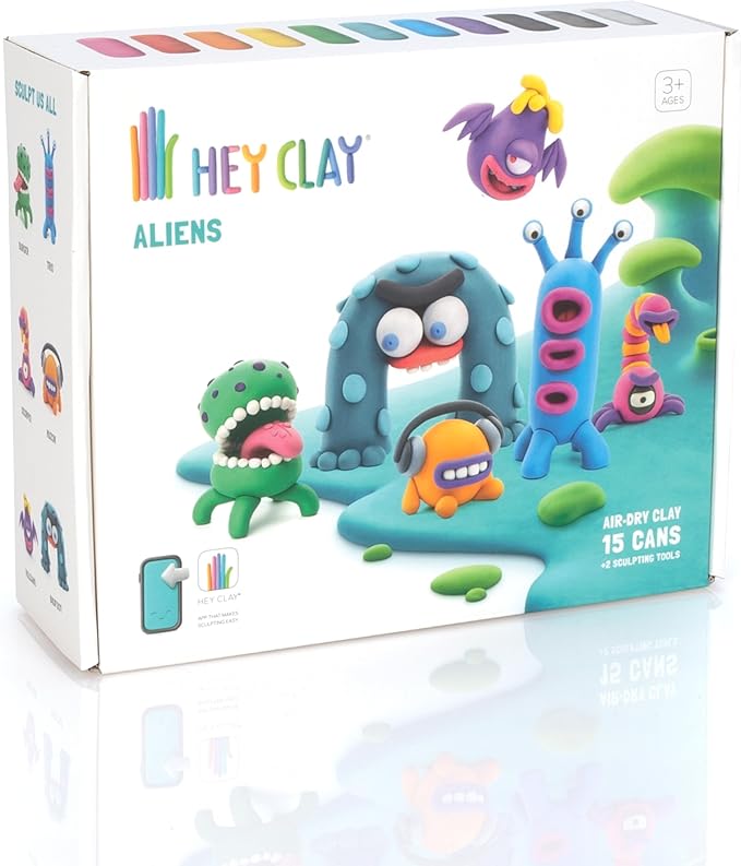 Fat Brain Toys Hey Clay Aliens, Air Dry Clay Kit with Interactive App for Kids & Tweens, Modeling Clay and Crafts Set