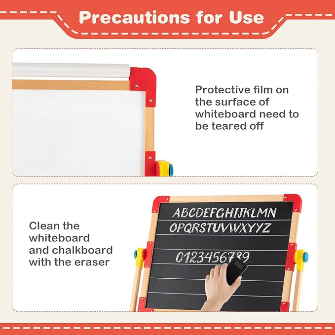 Costzon 3 in 1 Kids Art Easel, 360°Rotating Double-Sided Wood Easel w/Magnetic Whiteboard, Chalkboard & Paper Roll, Large Storage Tray, Alphabet Abacus, Standing Drawing Board for Toddlers Boys Girls