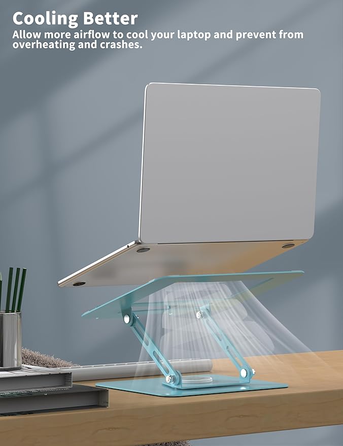 ALASHI Laptop Stand for Desk with 360° Rotating Base, Multi-Angle Adjustable Laptop Stands, Foldable Laptop Riser Compatible with 10 to 15.6 Inches PC Computer, Blue