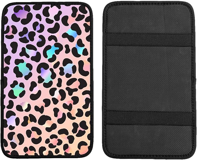 Adastrah Pink Gradient Leopard Auto Center Console Pad,Car Armrest Pad Car Armrest Seat Box Cover Protector for Most Cars