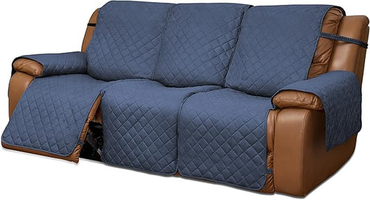Easy-Going Oversized Recliner Sofa Cover, Reversible Couch Cover for 3 Seat Recliner, Split Sofa Cover for Each Seat with Elastic Straps for Kids, Dogs, Pets (3 Seater, Dark Blue/Dark Blue)