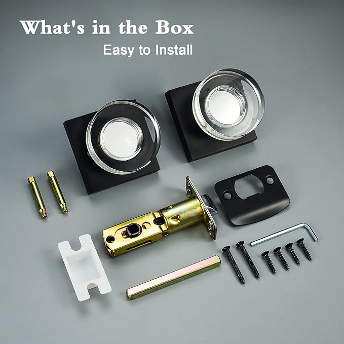 coolnews Passage Crystal Glass Door Knobs Interior for Hall and Closet, Matte Black