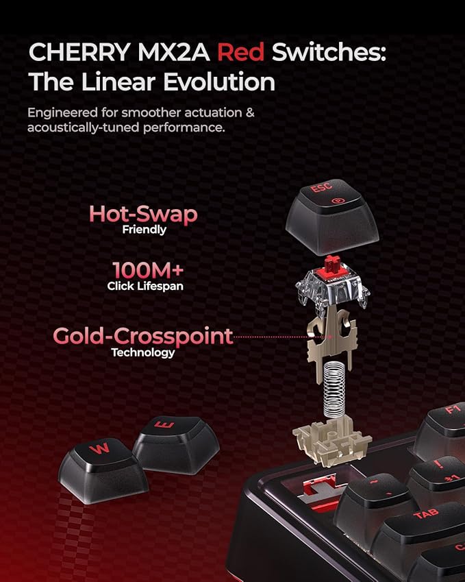 Cherry x PIXIU 98 8KHz Esports Gaming Mechanical Keyboard, 8000Hz Polling, MX2A Red Switches, Tri-Mode Bluetooth/2.4G/USB-C Wired, Hot-Swap Gasket Custom Keyboard with Knob, PBT, RGB Backlit