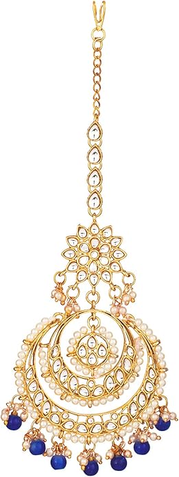 Aheli Bollywood Ethnic Chandbali Style Big Earrings Maang Tikka Set Traditional Fashion Jewelry Gift for Women