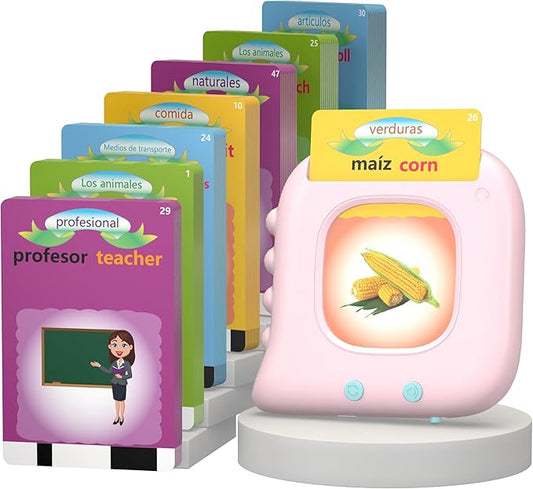 Bilingual Spanish & English Talking Flash Cards for Toddlers 1 2 3 4 5 6, Audible Toys Learning Spanish for Kids,Pocket Speech Therapy Toys Educational Learning Gift with 224 Sight Word