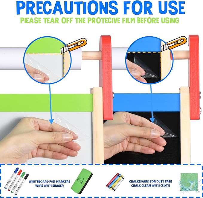 Joyooss Easel for Kids Easel, Wooden Easel Whiteboard & Chalkboard Easel, Foldable Height Adjustable Double Sided Toddler Art Easel Kids, Art Easel for Kids Age 4-8 9-12 Magnetic Board for Kids Easel