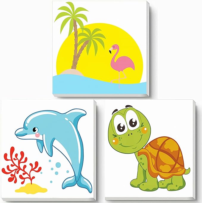 Hiolife 3 Pack Paint by Number Kits for Kids, 8X 8 inch Framed,Colorful Animals Oil Painting Kits for Girls and Boys, Painting Sets for Childrens,Home Wall Decor
