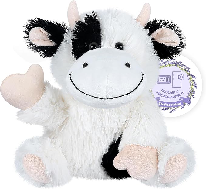 Heatable & Coolable Cow Stuffed Animal, Heated Stuffed Animals Heating Pad for Soothing & Relaxation, Lavender Scent Cow Plush for Stress Discomfort, Cows Gift for Kid & Aldult, Dairy Cattle