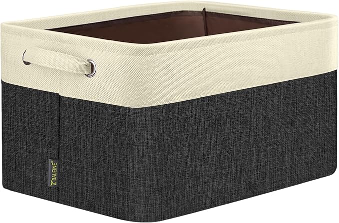 BALEINE 1 Pack Fabric Storage Bins for Shelves, Linen Storage Baskets for Organizing, Decorative Closet Bins for Clothes, Home (Black, 14''x10''x8.5'')