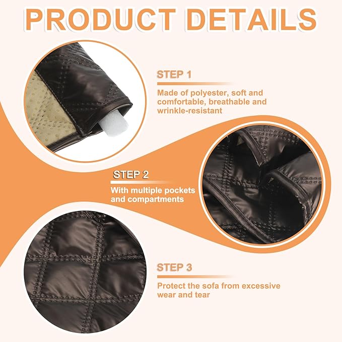 uxcell 1 Pcs Recliner Armchair Caddy, Couch Armrest Organizer with 5 Pockets for Bedside Sofa Remote Control Holder Magazine Phone Book Glasses (Brown, 35"x13")