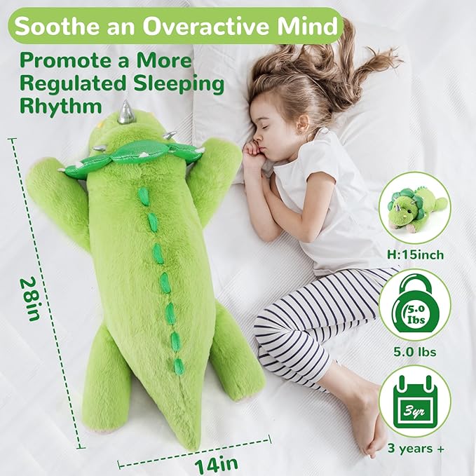 Triceratops Weighted Stuffed Animals - 28 Inch 5.0 Pounds Weighted Plushies Dinosaur Stuffed Animal - Large Dino Plush Pillow - Cute Plush Toy Gifts for Kids & Adults (28" 5.0 lbs)