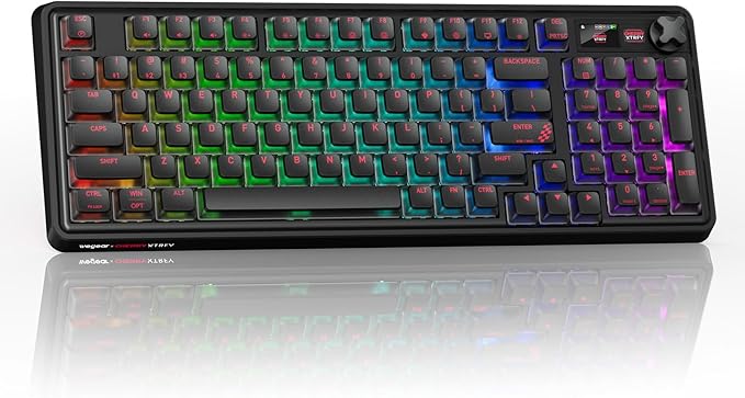 PIXIU 98 Mechanical Gaming Keyboard with Knob, Cherry MX2A Red Switches, 8K Hz Polling, Tri-Mode Gasket Key-Board for PC/Mac/Laptop, Hot Swappable, PBT, RGB Backlit, 95 Keys