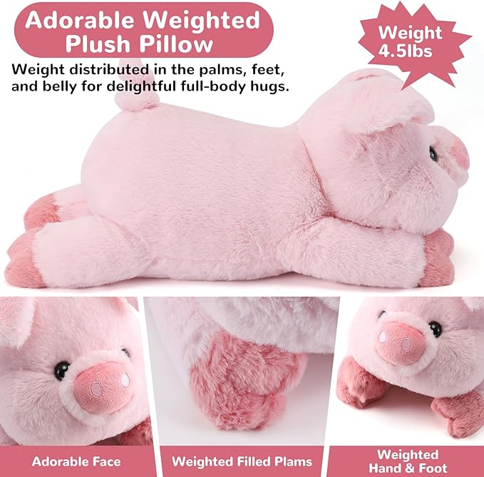 Pig Weighted Stuffed Animals - 22 Inch 4.5 Pounds Weighted Plushies Pig - Big Plush Stuffed Animals Pillow - Cute Plush Toys Gifts for Kids & Adults
