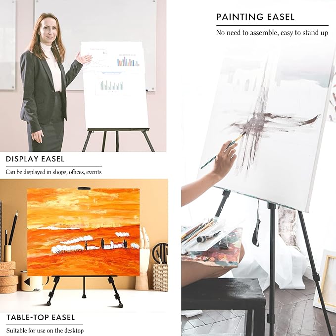 Artify 67 Inches Double Tier Easel Stand, Adjustable Height from 22-67”, 3 in 1, for Painting and Display with a Carrying Bag 4PACK