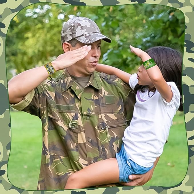 48 PCS Army Slap Bracelets Party Favors Military Camo Wristbands Bracelets Goodie Bag Fillers for Army Birthday Decorations Supplies for Class Reward Prizes Gift for Kids Party Favors Birthday Gifts