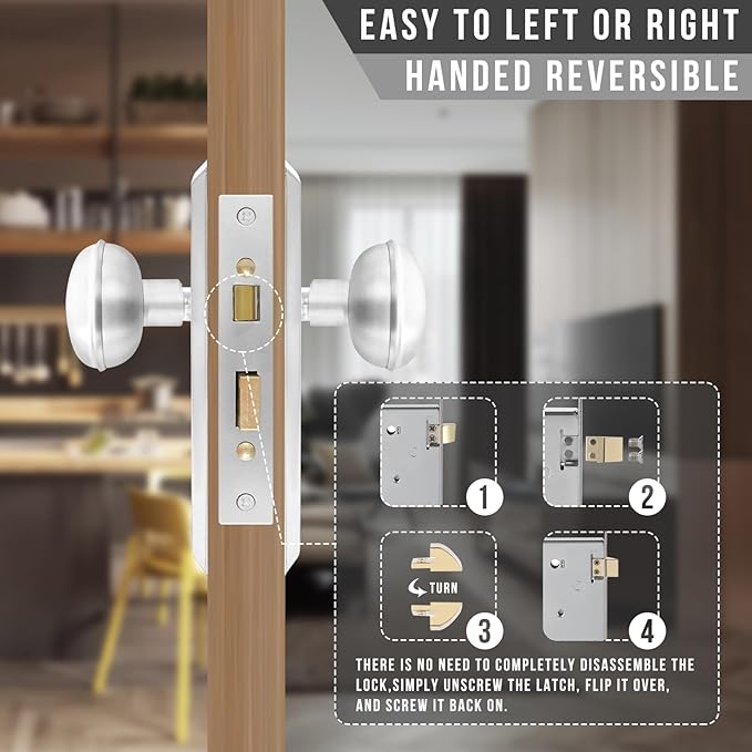 Vintage Door Knob with Lock for Interior Doors Brushed Nickel, Antique Brass 1 Pack Mortise Lock Set, Old Fashioned Bathroom & Bedroom with Skeleton Key for Old House Doors