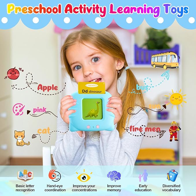 Talking Flash Cards Pocket Speech Toys - 336 Sight Words Montessori Audible Speech Buddy Preschool Educational Learning Pocketspeech Speech Therapy Toy for Toddler, ABC Learning (Blue)