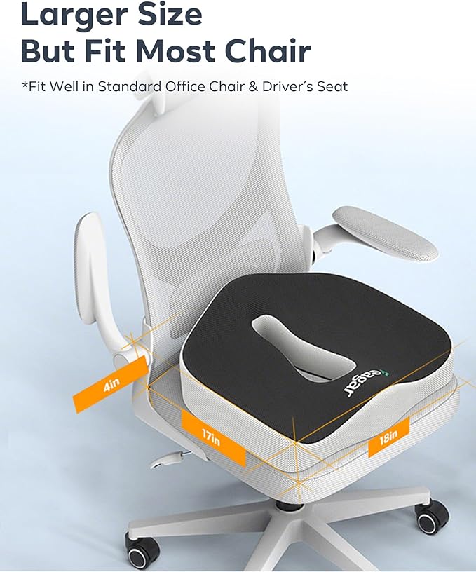 Feagar X Large Memory Foam Seat Cushions for Office Chairs Desk, Gaming Chair Cushion Tailbone Pain Relief Mesh Pads Extra Dense Hip Sciatica Car Seat Cushion for Long Sitting Hours