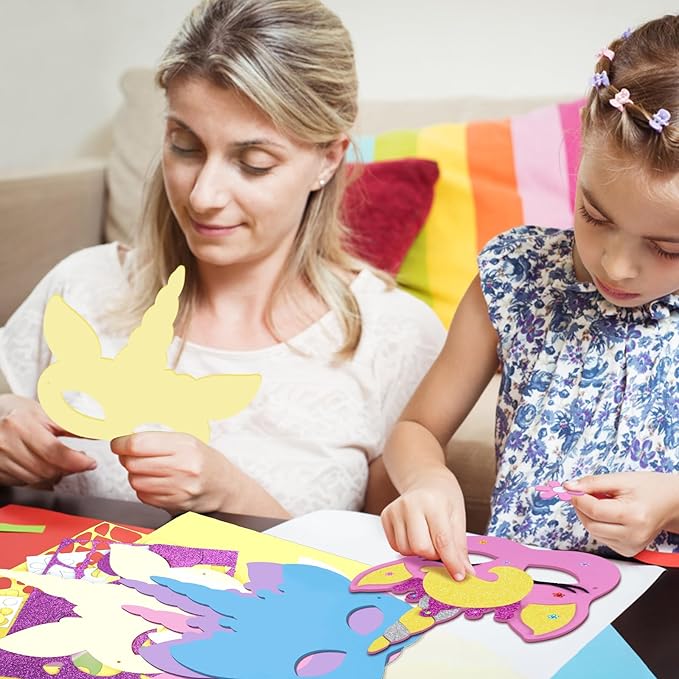 Fennoral 6 Pack Unicorns Masks Craft for Kids Creative Make Your Own Unicorns Masks Foam Stickers DIY Arts and Crafts for Kids Boys Girls Unicorns Theme Party Decorations Birthday Gift