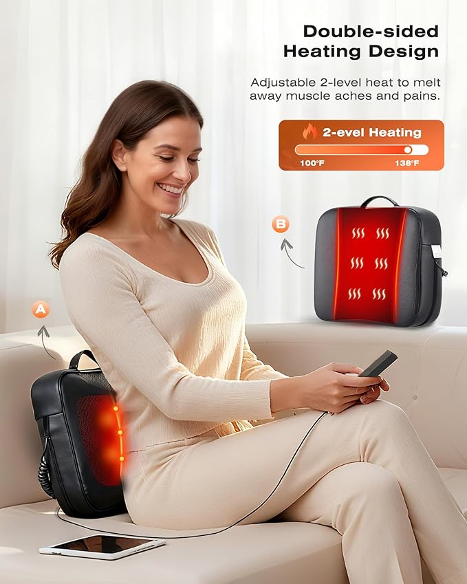 Back Massager for Pain Relief Deep Tissue with Heat - Shiatsu Kneading Back Massage for Chair, Neck Massagers Pad for Lower Back Leg Shoulder, Lumbar Support Pillow for Office Car, Gift for Men Women