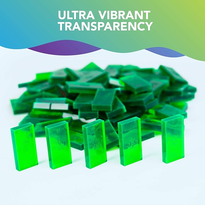 Bulk Dominoes Plastic Bulk 100pcs – Building and Stacking and Chain Reaction Toppling STEAM Toy Blocks for Kids (Clear Emerald)