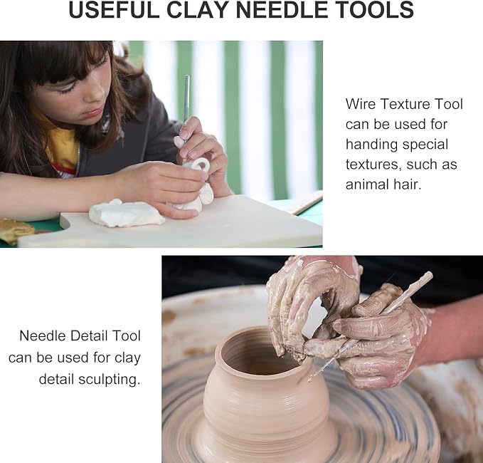 2PCS Clay Needle Tools, Wire Texture & Needle Detail Tool, for Ceramic Polymer Pottery Clay Sculpturing, Texturing, Modeling