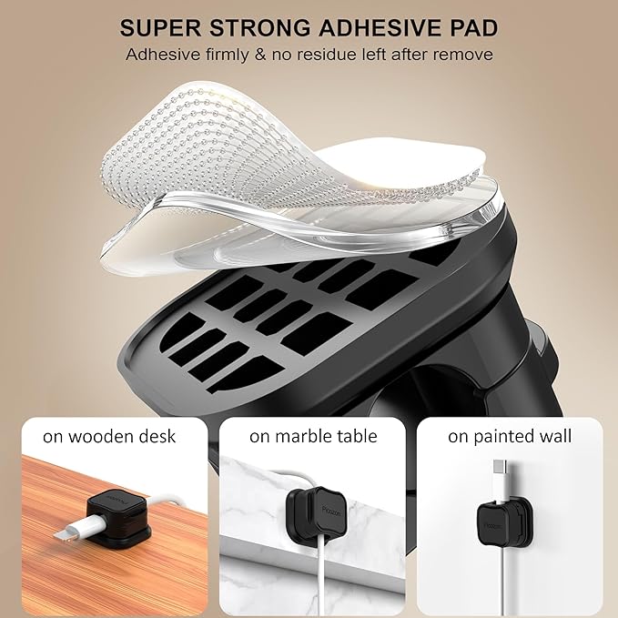 48 Pack Magnetic Cable Clip Organizer Cord Holder, Picozon Adhesive Cable Management, Wire Phone USB Charger Cable Holder, Keeper Organizer for Office Home Desktop Table - Black